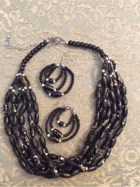 Handmade Multi Strand Beaded Ethnic-Inspired Necklace & Earrings Set